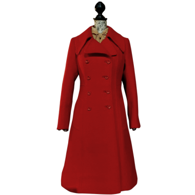 60s / 70s deadstock ladies full length bright red double breasted  coat