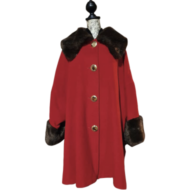 1950s wool & cashmere swing coat with faux fur collar & cuffs